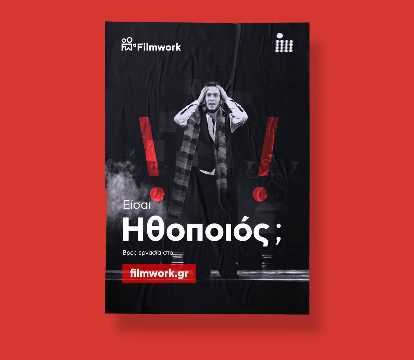 Filmwork Commercial Poster With Actor Red Background