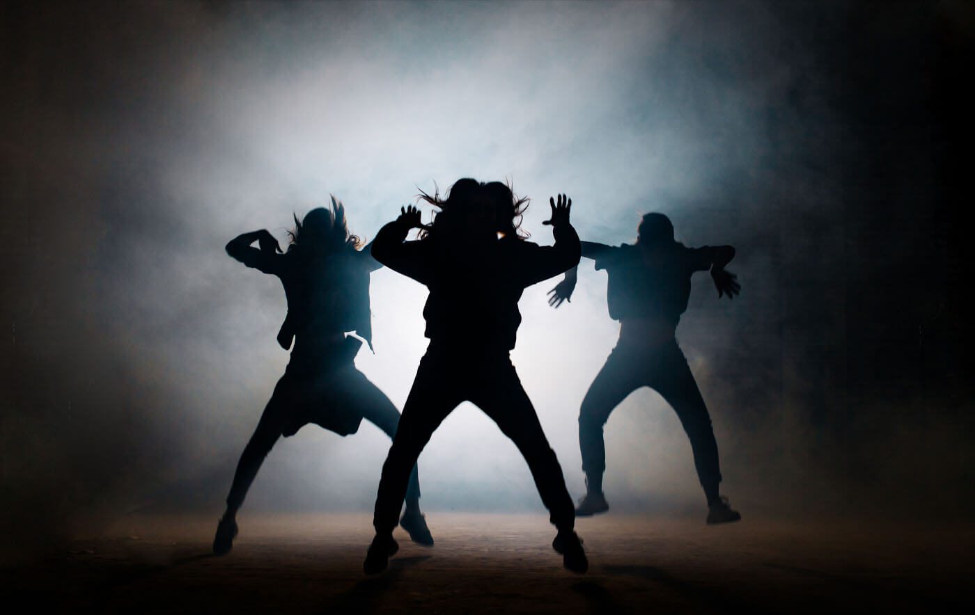 Filmwork People Dancing On Dark Background Stage Actors